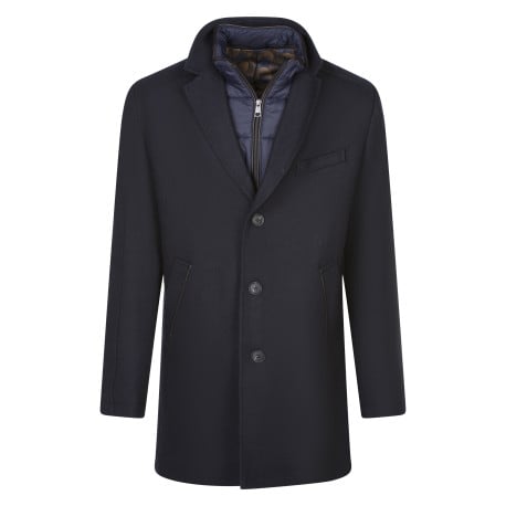Manteau long marine uni à coupe droite avec un col à revers et 3 poches