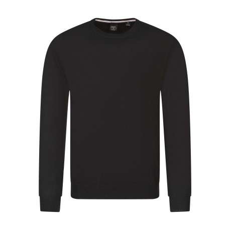 Pull noir uni avec une coupe droite, un col rond et des manches longues