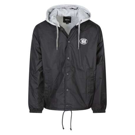 Veste coupe vent noire imprimée avec un col à capuche et des manches longues