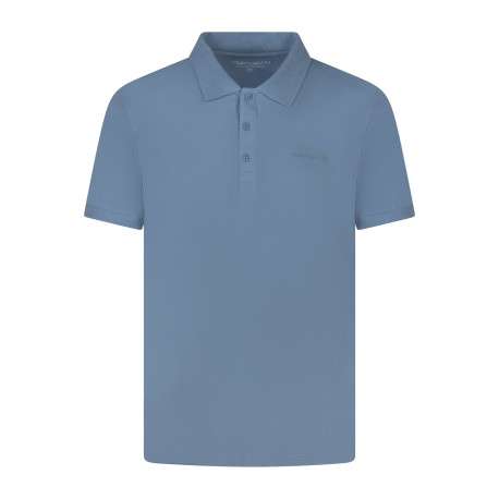 Polo en coton bleu ciel uni avec une coupe ajustée et des boutons