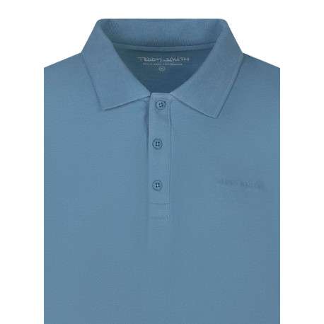 Polo en coton bleu ciel uni avec une coupe ajustée et des boutons - Image 3