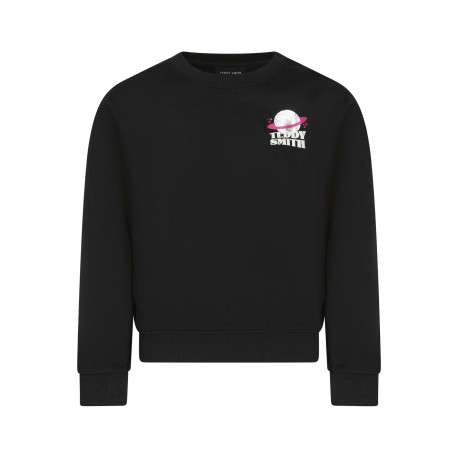 Sweat noir fantaisie à imprimés avec une coupe droite et un col rond