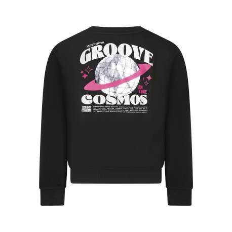 Sweat noir fantaisie à imprimés avec une coupe droite et un col rond - Image 2
