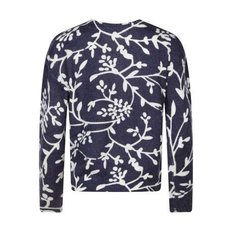Pull bleu et écru à imprimé floral avec un col rond et des manches longues - Image 2