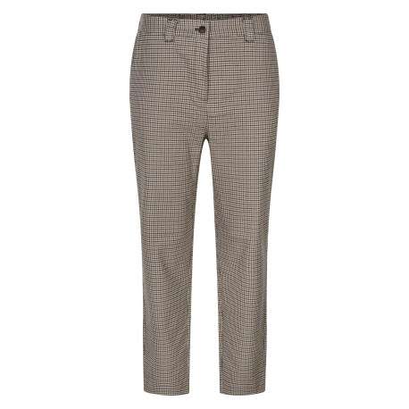 Pantalon chino caramel à motif pied de poule avec une coupe slim