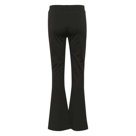 Pantalon legging noir uni avec une coupe flare et une taille élastiquée - Image 2
