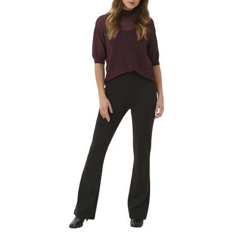 Pantalon legging noir uni avec une coupe flare et une taille élastiquée - Image 3