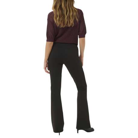 Pantalon legging noir uni avec une coupe flare et une taille élastiquée - Image 4
