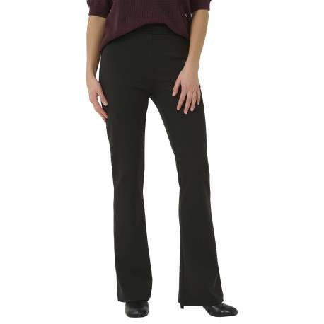 Pantalon legging noir uni avec une coupe flare et une taille élastiquée - Image 5