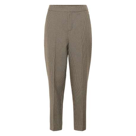 Pantalon chino beige à motif pied de poule avec une coupe slim