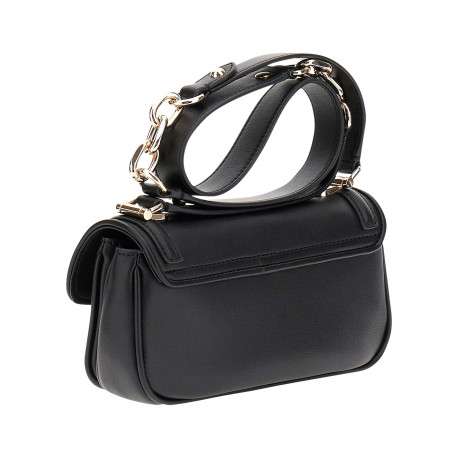 Sac besace noir uni à bandoulière avec une fermeture à rabat et pression - Image 2