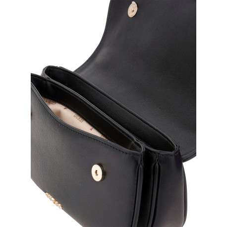 Sac besace noir uni à bandoulière avec une fermeture à rabat et pression - Image 3
