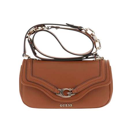 Sac besace camel uni à bandoulière avec un logo métallique doré à l'avant