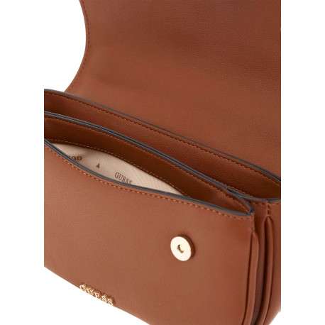 Sac besace camel uni à bandoulière avec un logo métallique doré à l'avant - Image 3