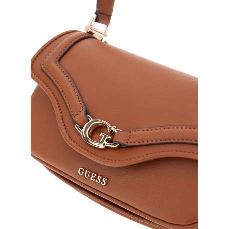 Sac besace camel uni à bandoulière avec un logo métallique doré à l'avant - Image 4