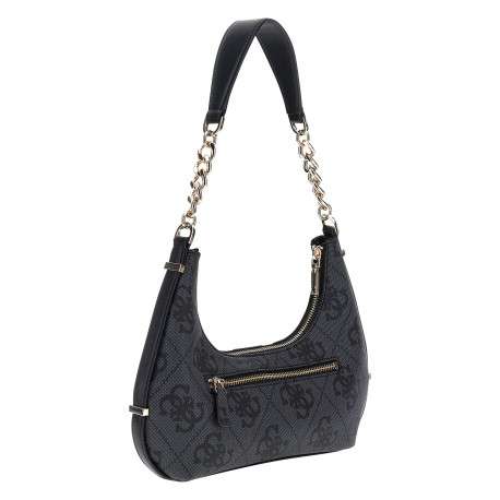 Sac porté épaule noir avec un imprimé monogramme et un logo métallique doré - Image 2