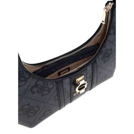 Sac porté épaule noir avec un imprimé monogramme et un logo métallique doré - Image 3