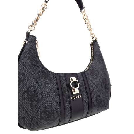 Sac porté épaule noir avec un imprimé monogramme et un logo métallique doré - Image 4