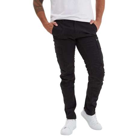 Pantalon Cargo en coton noir uni coupe slim pourvu de multiples poches
