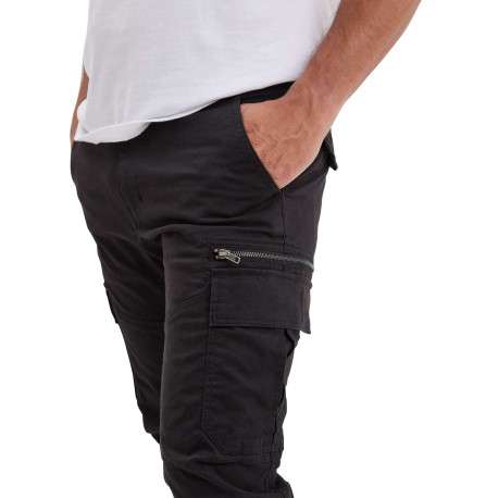 Pantalon Cargo en coton noir uni coupe slim pourvu de multiples poches - Image 2