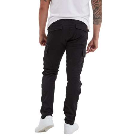 Pantalon Cargo en coton noir uni coupe slim pourvu de multiples poches - Image 4