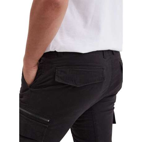 Pantalon Cargo en coton noir uni coupe slim pourvu de multiples poches - Image 5