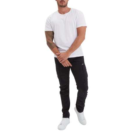 Pantalon Cargo en coton noir uni coupe slim pourvu de multiples poches - Image 6