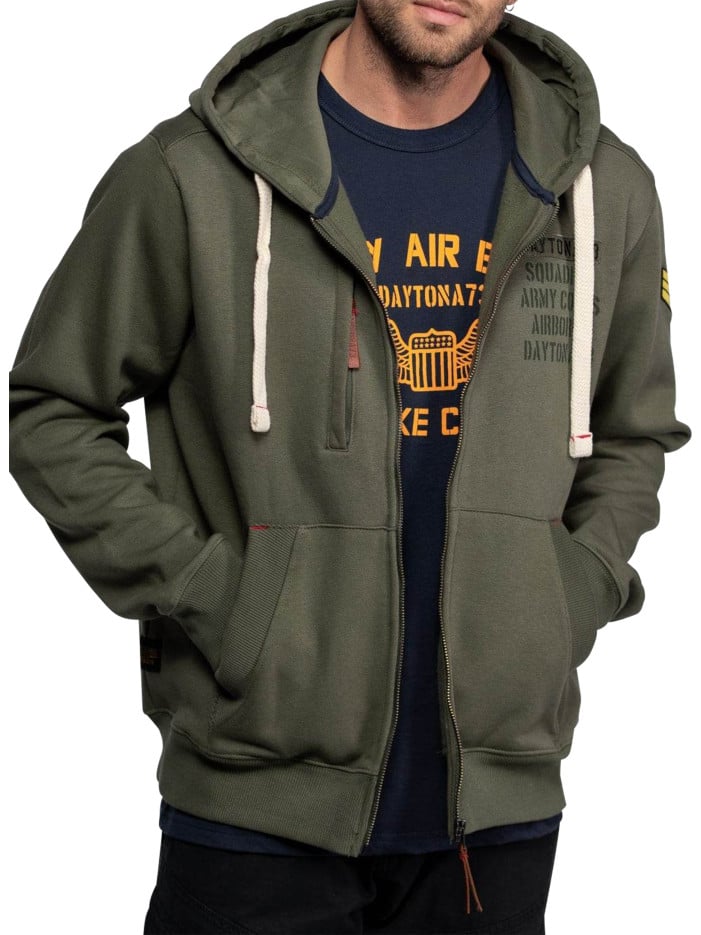 Sweat zippé en coton kaki...