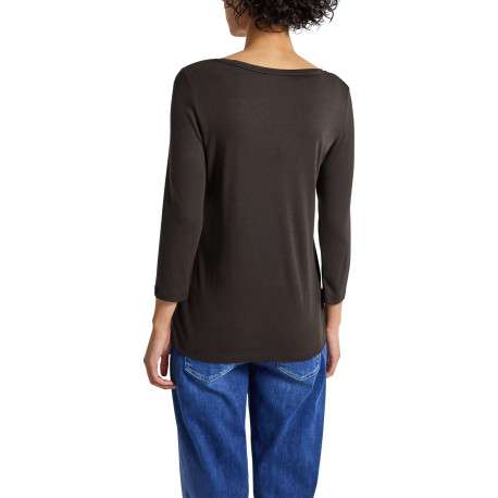 T-shirt chocolat uni pourvu d'un col cœur et de manches longues - Image 3