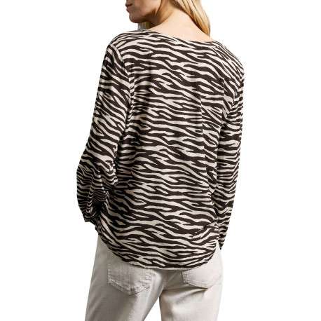 Chemisier marron et beige orné d'un motif zébré avec un col tunisien - Image 3
