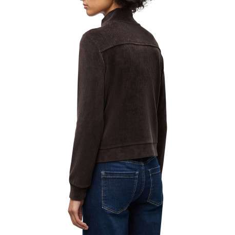 Sweat brun en maille côtelée effet velours pourvu d'un col montant - Image 3
