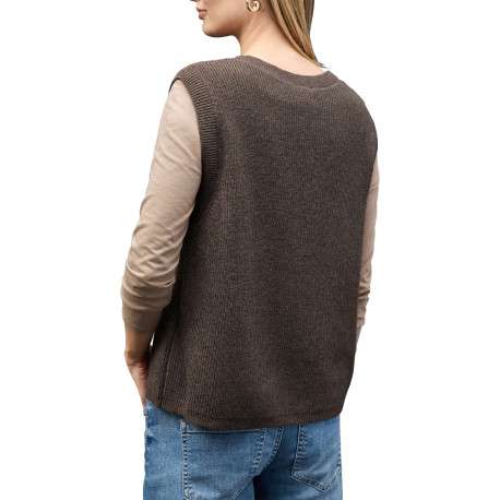 Gilet marron sans manches en maille tricotée pourvu d'un col rond - Image 3