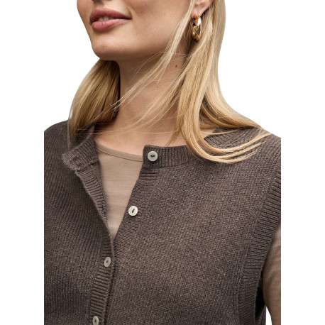 Gilet marron sans manches en maille tricotée pourvu d'un col rond - Image 4