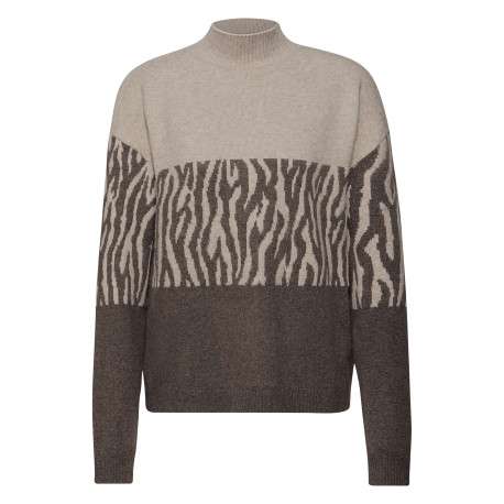 Pull marron orné d'un motif animalier et pourvu d'un col montant