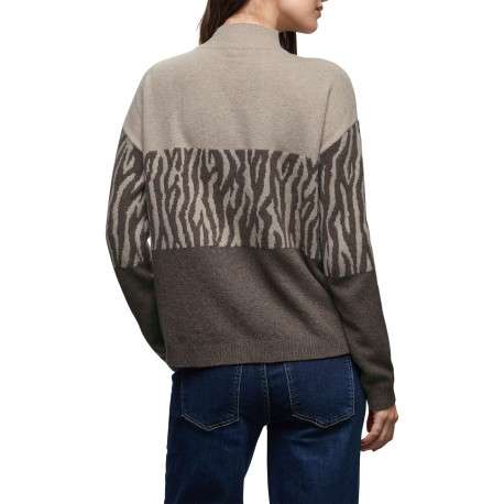Pull marron orné d'un motif animalier et pourvu d'un col montant - Image 3