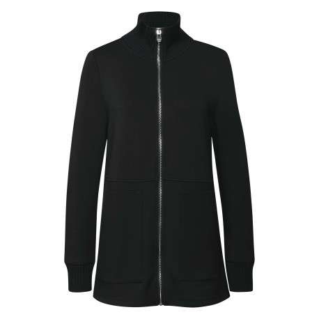 Gilet long noir pourvu d'un col montant et de manches longues