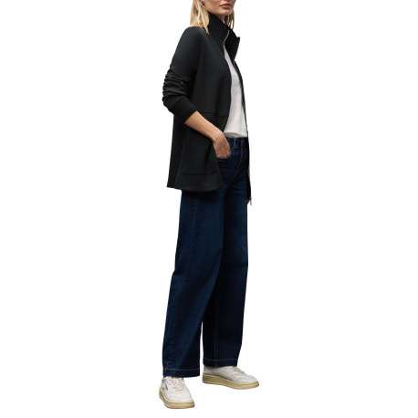 Gilet long noir pourvu d'un col montant et de manches longues - Image 6