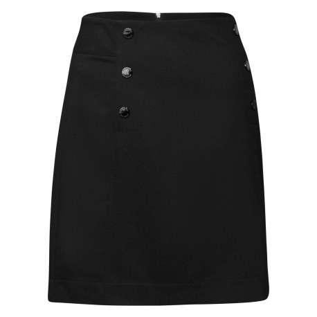 Jupe courte noire unie coupe haute effet finement côtelé avec boutons décoratifs