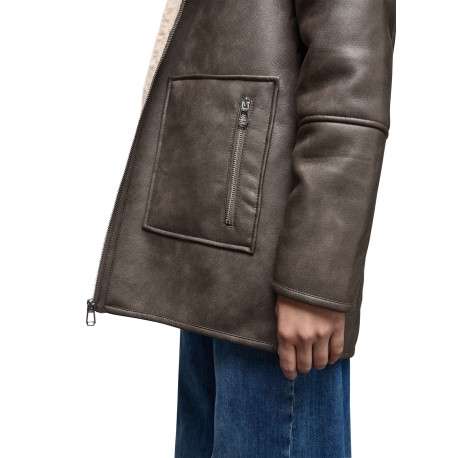 Manteau marron uni pourvu d'un col à capuche et de manches longues - Image 4