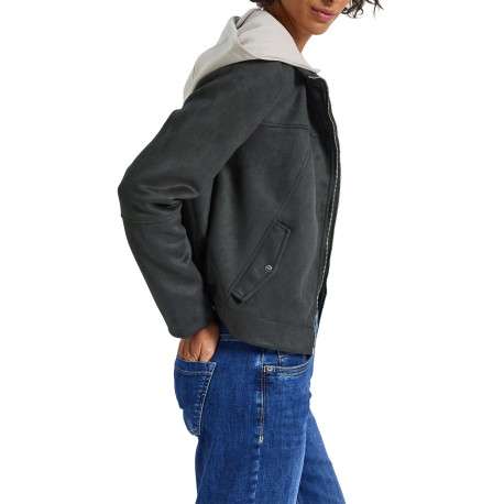 Blouson anthracite uni pourvu d'une capuche amovible et d'une fermeture zippée - Image 2