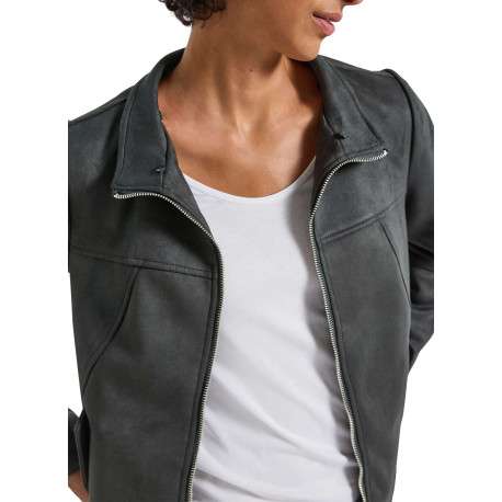 Blouson anthracite uni pourvu d'une capuche amovible et d'une fermeture zippée - Image 4