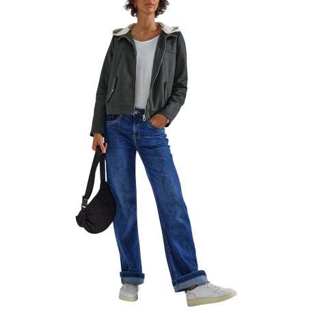Blouson anthracite uni pourvu d'une capuche amovible et d'une fermeture zippée - Image 5