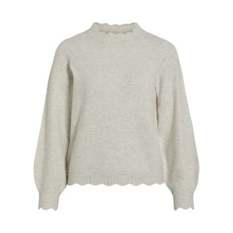 Pull écru en maille tricotée pourvu d'un col rond et de manches longues