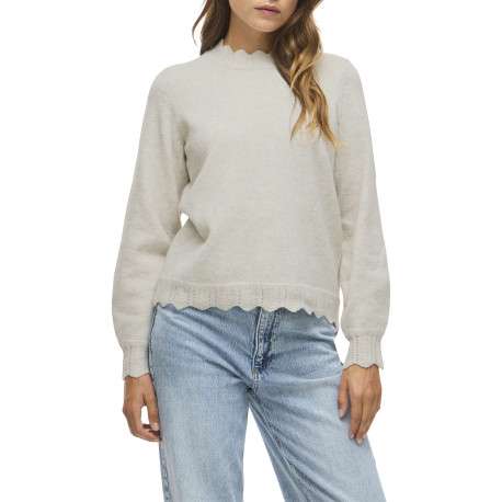 Pull écru en maille tricotée pourvu d'un col rond et de manches longues - Image 3
