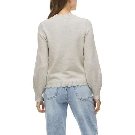 Pull écru en maille tricotée pourvu d'un col rond et de manches longues - Image 4