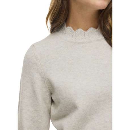 Pull écru en maille tricotée pourvu d'un col rond et de manches longues - Image 5