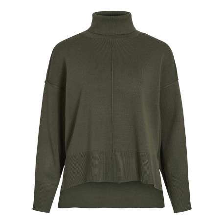 Pull kaki en maille tricotée pourvu d'un col roulé et de manches longues