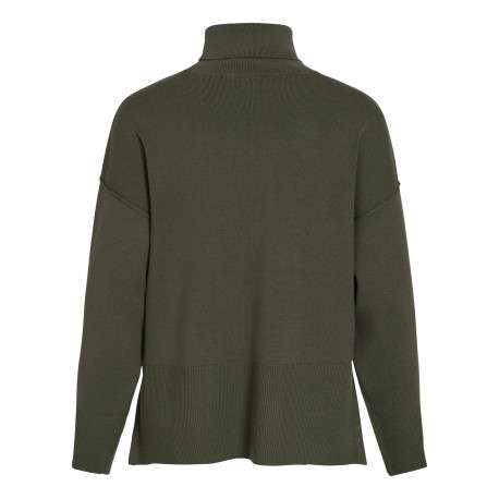Pull kaki en maille tricotée pourvu d'un col roulé et de manches longues - Image 2