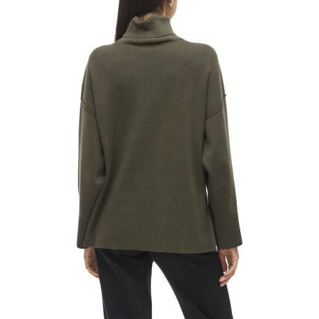 Pull kaki en maille tricotée pourvu d'un col roulé et de manches longues - Image 3