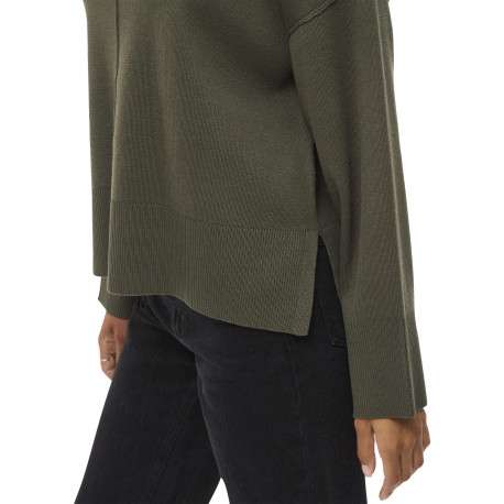 Pull kaki en maille tricotée pourvu d'un col roulé et de manches longues - Image 4